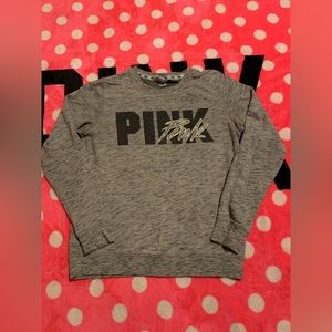 Victoria’s Secret Pink gray script, open back crew size Xs
